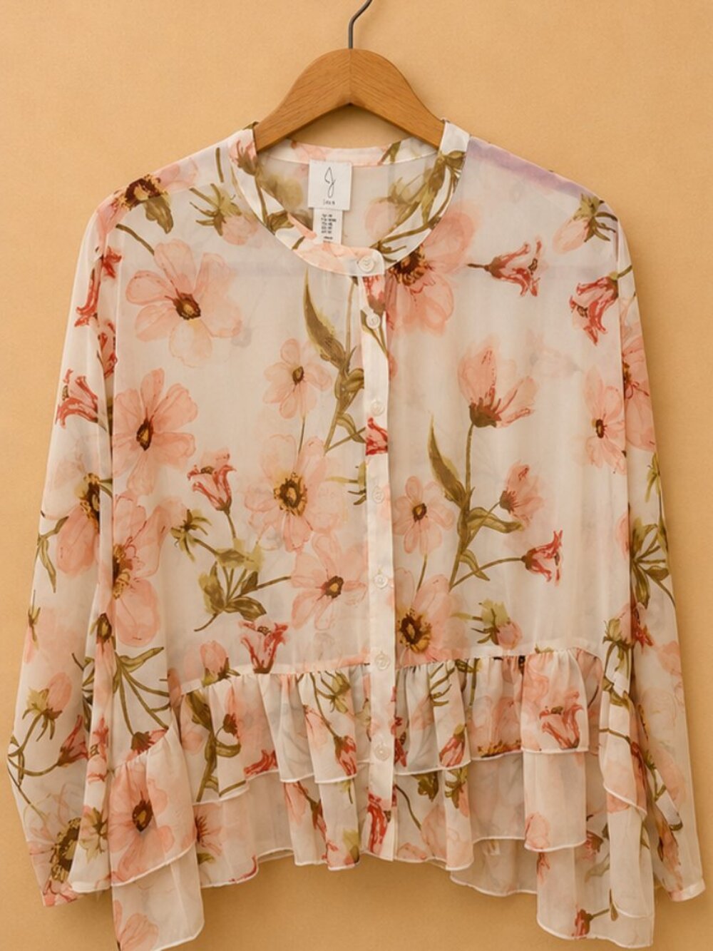 NWT Silk Floral Blouse M Sheer Tiered Ruffle Top Romantic Boho Luxury